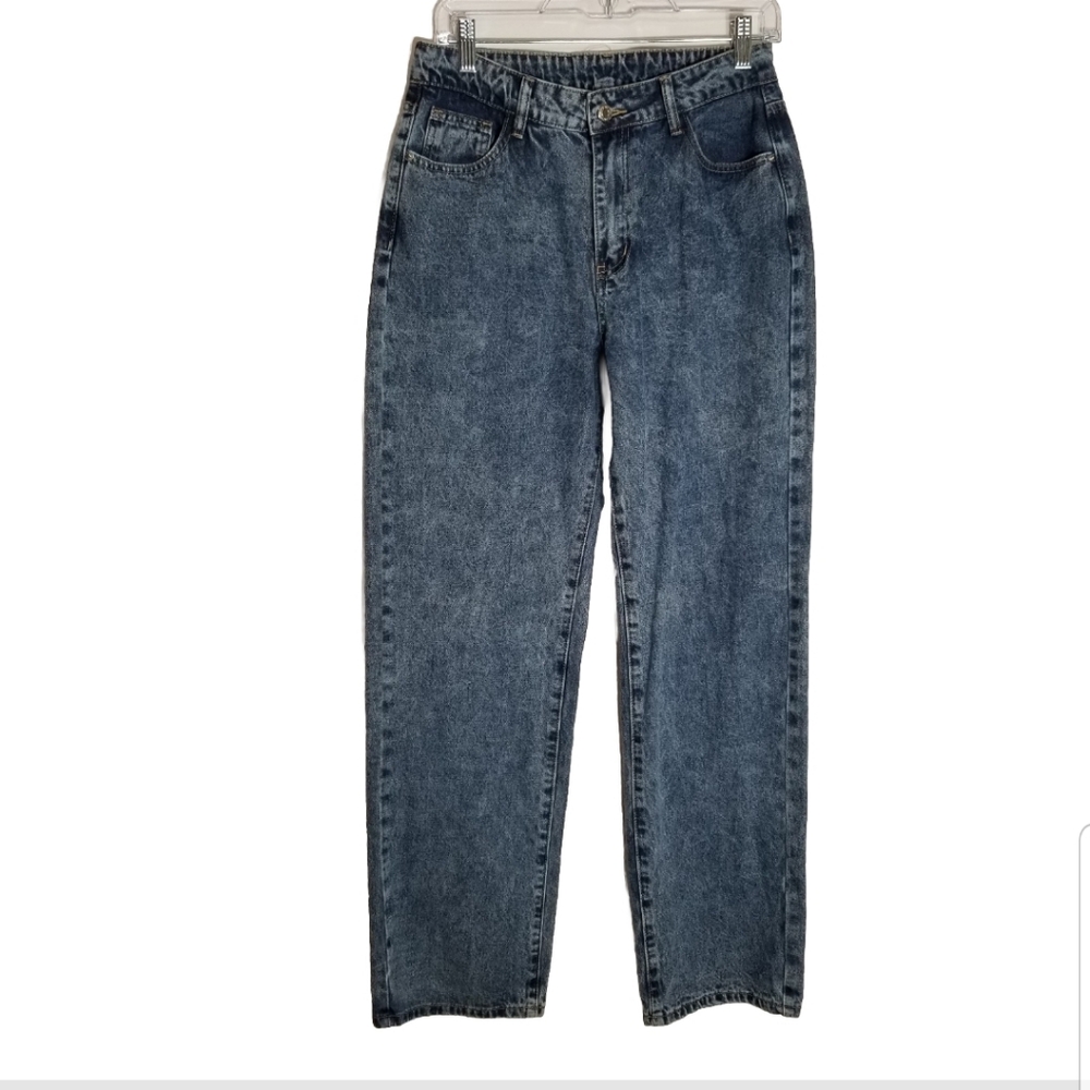 Shein Jeans Women's 28 High Rise Wide Leg Y2K Style Baggy Blue Denim 5 Pocket